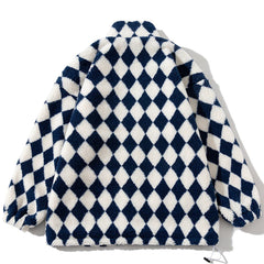 Manteau d'hiver en sherpa à motif diamant