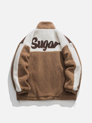 Manteau Sherpa patchwork à cordon de serrage