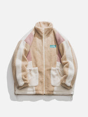 Manteau Sherpa patchwork à cordon de serrage