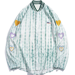 Embroidered Heart Distressed Long-sleeved Shirt