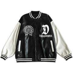 Wintermantel aus PU-Leder mit gestickten Buchstaben