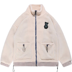 Manteau d'hiver en sherpa avec lettres brodées