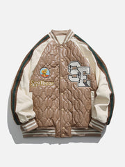 Manteau d'hiver en PU avec broderie et patchwork