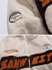 Manteau d'hiver en sherpa patchwork brodé