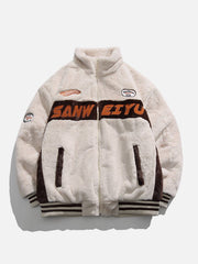 Manteau d'hiver en sherpa patchwork brodé