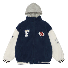 Sherpa-Wintermantel mit Stickerei und Kapuze