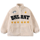 Sherpa-Wintermantel mit fünfzackigem Stern und Buchstaben-Patch