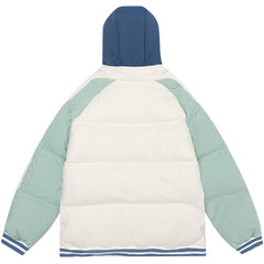 Wintermantel mit Patchwork-Kapuze und beflockten Buchstaben