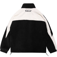 Sherpa-Wintermantel mit Patchwork und beflockten Buchstaben