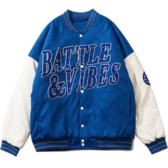 Wintermantel mit Patchwork-Muster und beflockten Buchstaben