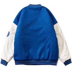 Wintermantel mit Patchwork-Muster und beflockten Buchstaben