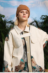 Veste beige brodée de fleurs