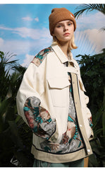 Veste beige brodée de fleurs