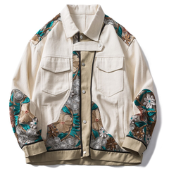 Veste beige brodée de fleurs