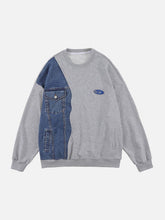 Denim-Patchwork-Sweatshirt mit Fronttasche