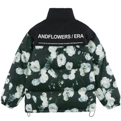 Wintermantel in Weiß mit Rosen-Print