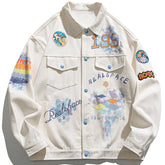 Lustige Jeansjacke mit bunten Graffiti