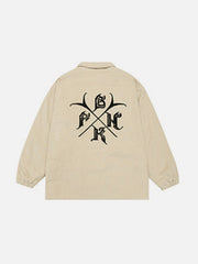 Wintermantel aus Cord mit gotischer Monogramm-Stickerei