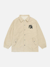 Wintermantel aus Cord mit gotischer Monogramm-Stickerei