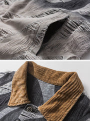 Veste en jean à col polo et trous dégradés