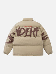 Wintermantel mit handgezeichnetem Buchstabendruck