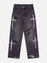 Hand Painted Cross Hole Jeans