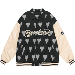 Manteau d'hiver assorti avec broderie de lettres et imprimé cœur