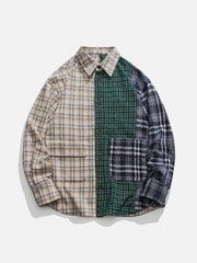 Chemise à manches longues en patchwork de treillis