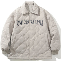 Manteau d'hiver à revers à carreaux brodés de lettres