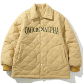 Wintermantel mit Buchstabenstickerei und kariertem Revers