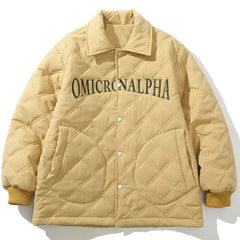 Manteau d'hiver à revers à carreaux brodés de lettres