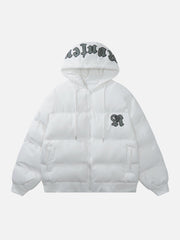 Letter Patch Embroidered Hooded Winter Coat
