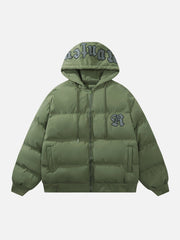 Letter Patch Embroidered Hooded Winter Coat