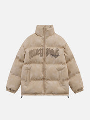 Letter Print Drawstring Winter Coat