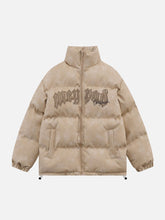 Letter Print Drawstring Winter Coat