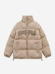 Letter Print Drawstring Winter Coat