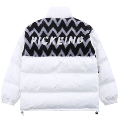 Letter Print Lamb Wool Stitching Puffer Jacket