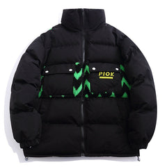 Letter Print Lamb Wool Stitching Puffer Jacket