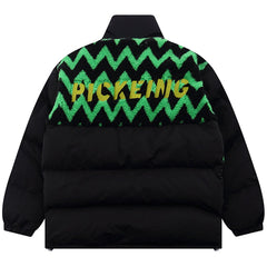 Letter Print Lamb Wool Stitching Puffer Jacket