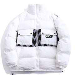 Letter Print Lamb Wool Stitching Puffer Jacket