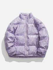 Wintermantel aus glänzendem Leder mit Stehkragen und Buchstabendruck