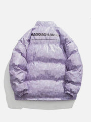 Wintermantel aus glänzendem Leder mit Stehkragen und Buchstabendruck