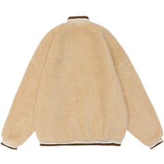 Letter Print V-neck Suede Winter Coat