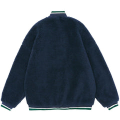 Letter Print V-neck Suede Winter Coat