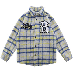 Langarmhemd mit Buchstaben-Handtuchstickerei und Gitter