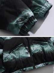 Daunenmantel mit Kapuze und Blitz-Print