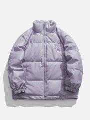 Einfarbige Lederjacke mit M-Patch-Stickerei