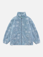 Wintermantel aus Mesh-Plüsch mit 3D-Blumenmuster