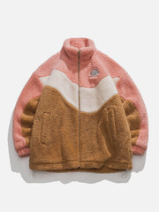 Mehrfarbige Sherpa-Jacke mit Patchwork