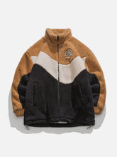 Mehrfarbige Sherpa-Jacke mit Patchwork